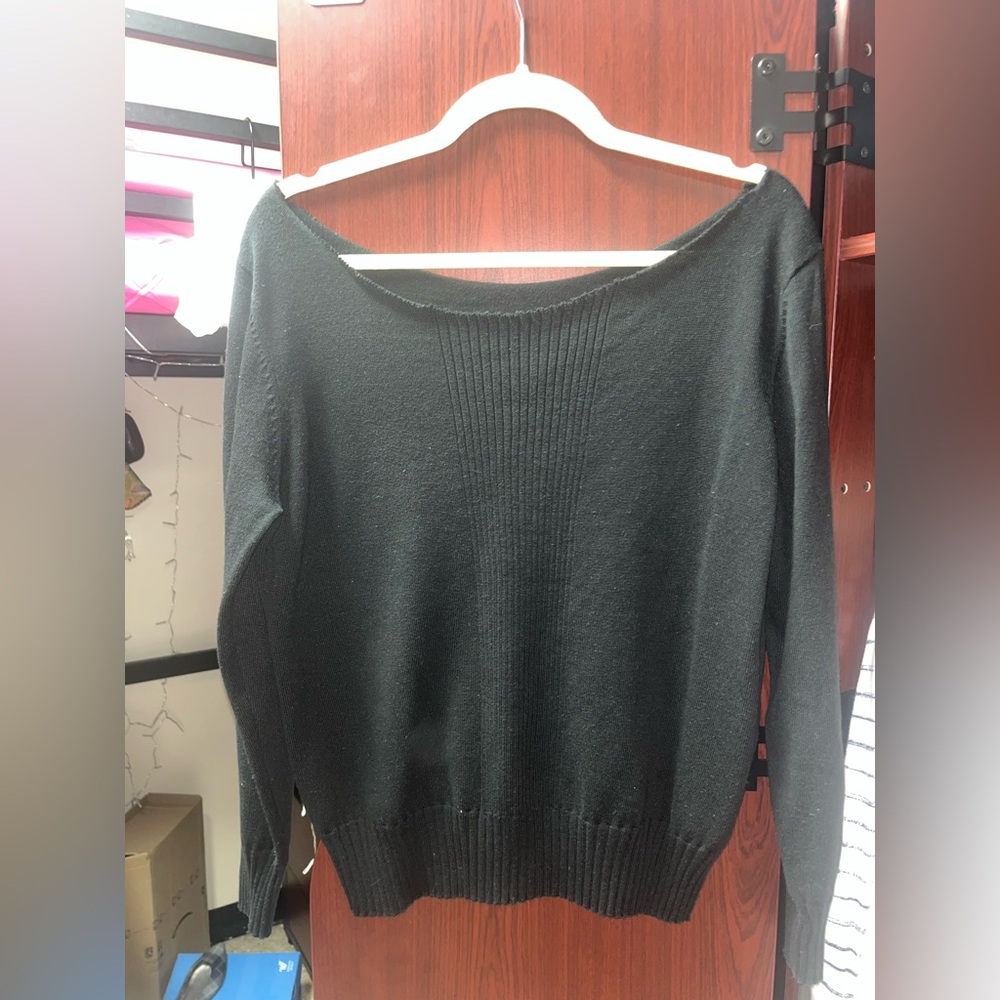 black off the shoulder pink tie sweater